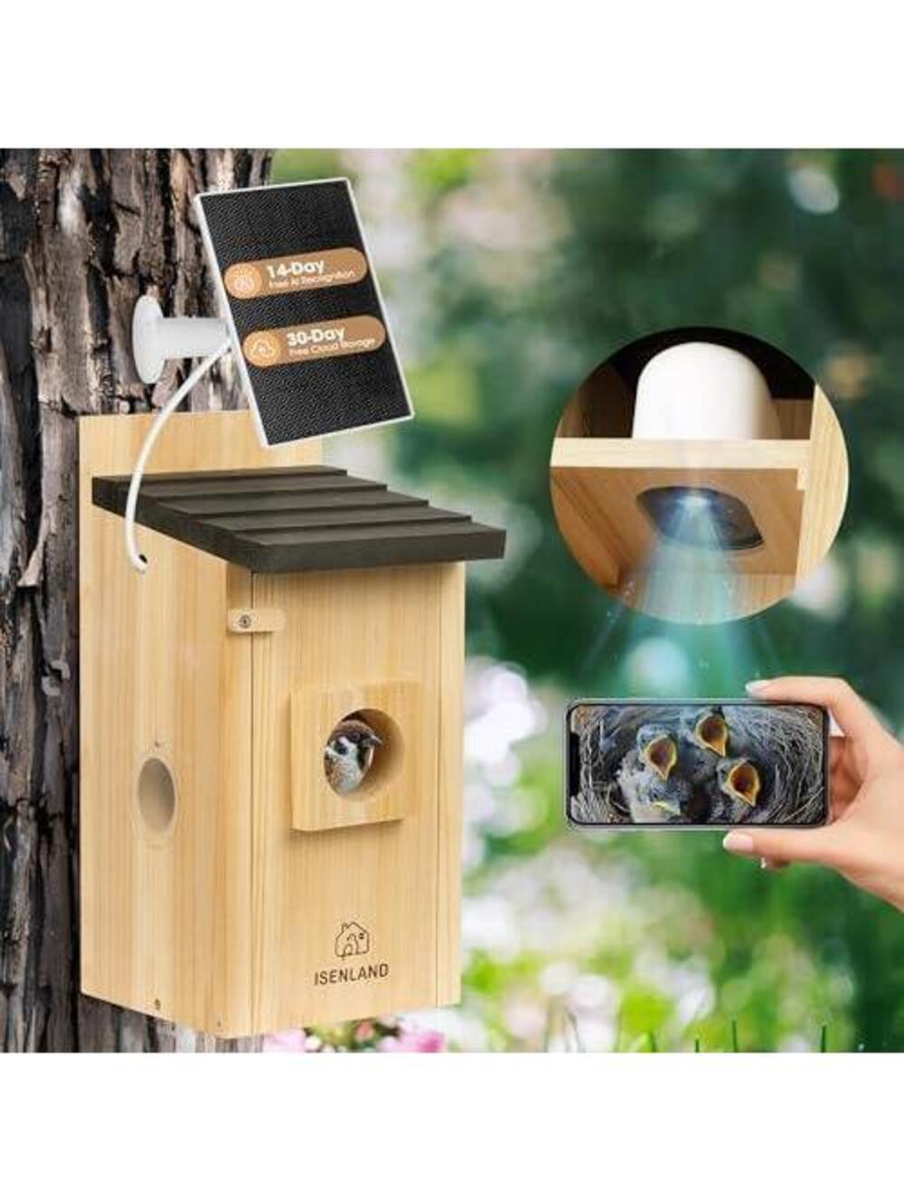 Smart Bird House with AI Camera, 1080P Solar Outdoor Birdhouse, Night Vision